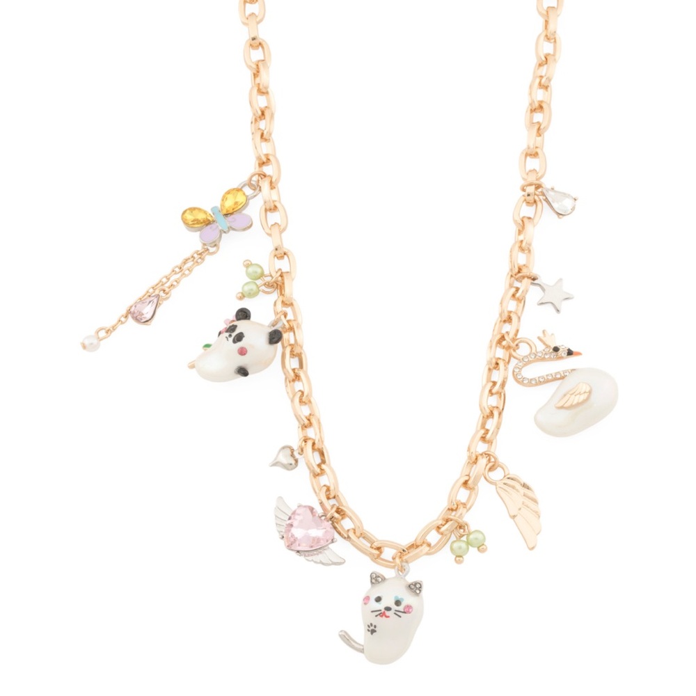 Betsey Johnson Pearl Critter Charm Necklace Panda Kitty Swan - Picture 4 of 4